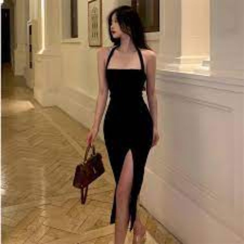 Vestidos black midi backless halter dress size large